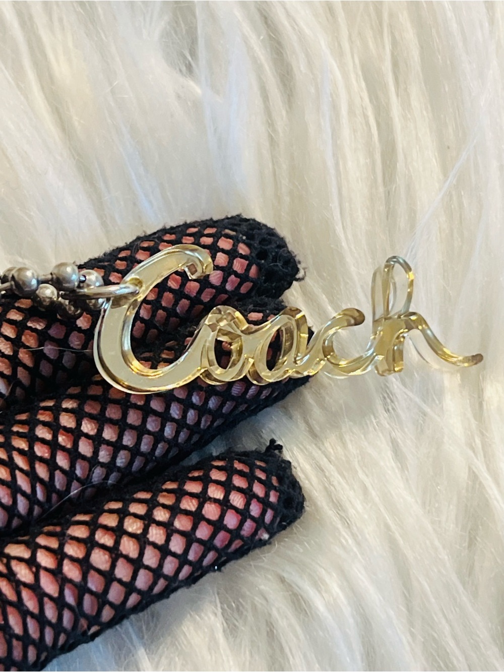 Coach poppy Y2K clear Metallic Gold Script Keychain or bag tag